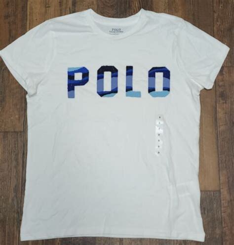 NWOT Polo Ralph Lauren Women S White Sequin POLO Logo Tee EBay