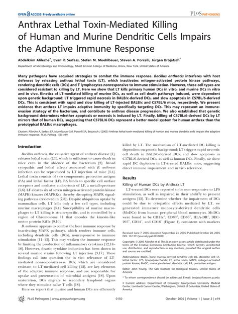 PDF Anthrax Lethal Toxin Mediated Killing Of Human And Murine