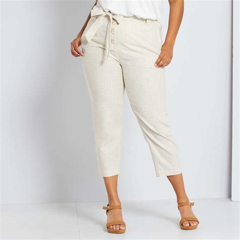 Pantalon En Lin Et Coton Grande Taille Femme Beige Kiabi 13 20€