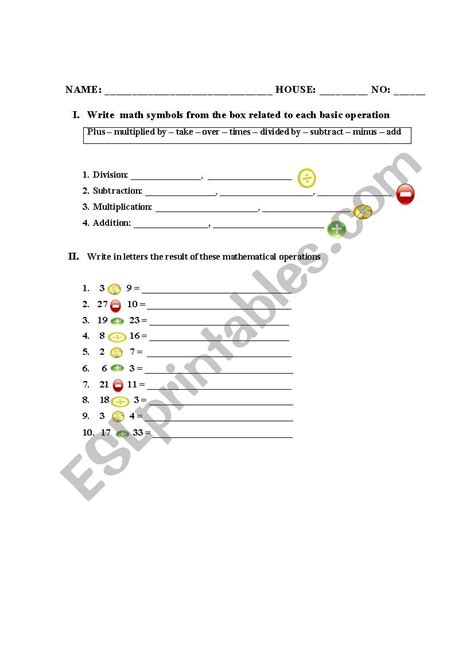 Math symbols - ESL worksheet by escaon