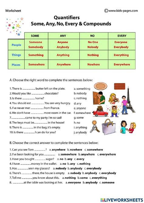 Some Any No Every Compounds Worksheet English As A Second Language