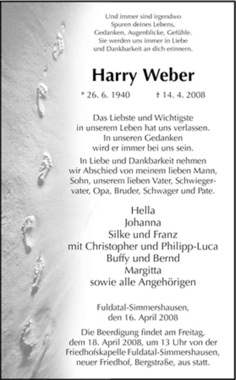 Traueranzeigen Von Harry Weber Trauer HNA De