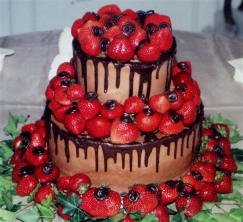 Tier Grooms Cake With Fresh Strawberries And Dripping Chocolate Down