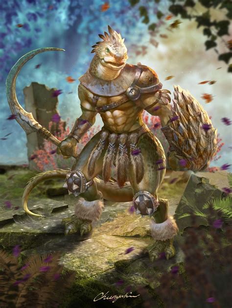 Artstation Lizard Warrior Chunyu Lin Lizard Fantasy Dragon