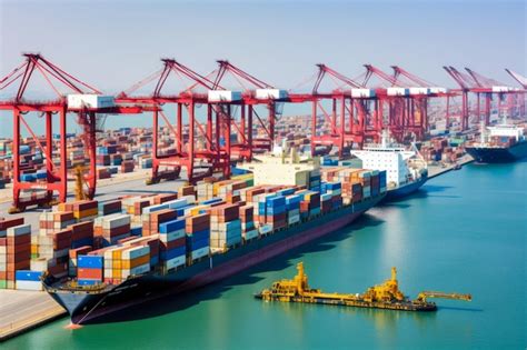 Premium AI Image Busy Shipping Port With Cargo Containers Being