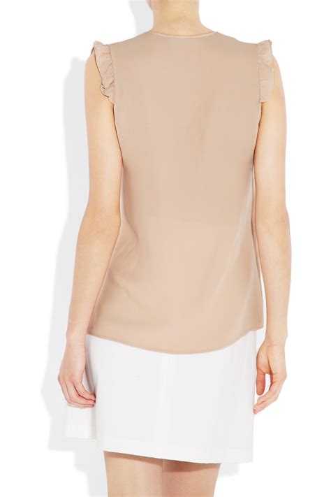 Theory Nalena Ruffled Silk Crepe Blouse In Blush Pink Lyst