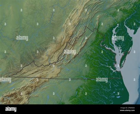 Virginia State Of United States Of America Colored Elevation Map With