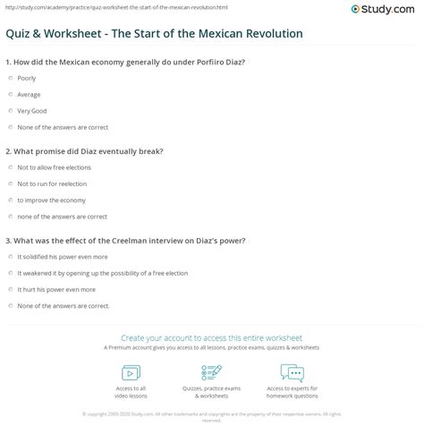 Quiz Worksheet The Start Of The Mexican Revolution Study