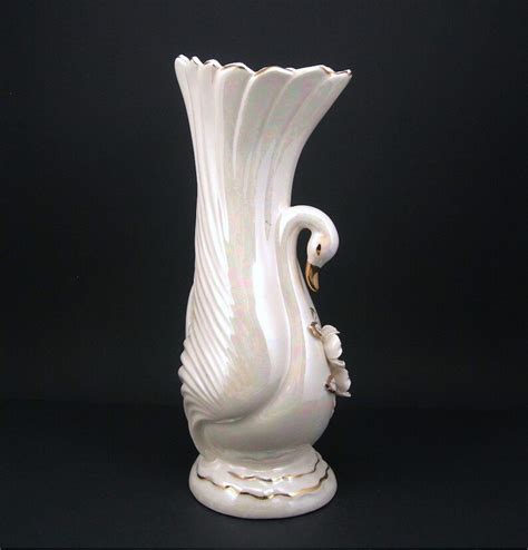 Vintage White Swan Flower Vase With Dogwood Blossoms Ceramic Etsy