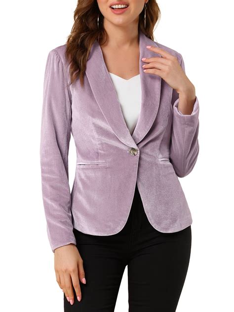 Allegra K Womens Christmas Holiday Work Shawl Collar Long Sleeve One Button Velvet Blazer