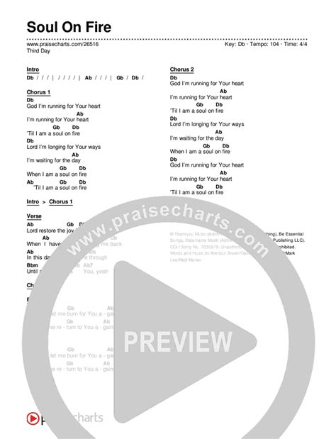 Soul On Fire Chords PDF (Third Day) - PraiseCharts