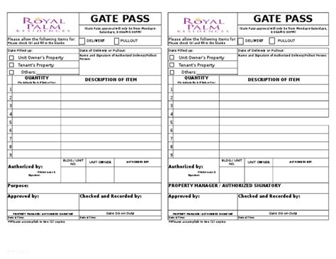 Gate Pass Template Pdf