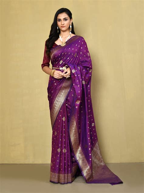 Purple Banarasi Silk Saree Elorafashion