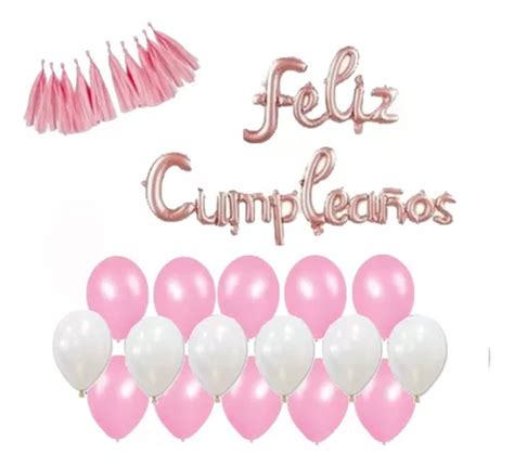 Set Globos Borlas Pastel Y Cartel Feliz Cumplea Os Cursiva