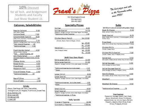 Frank's Pizza Menu,Menú para Frank's Pizza, Montgomery, Charleston ...