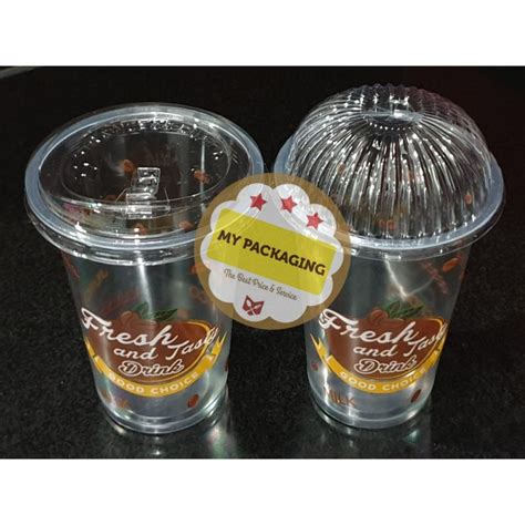 Jual Gelas Cup Plastik Tutup Strawless 16oz Printing Cetak Fresh And