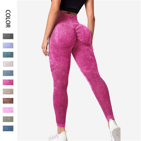 Hollow Seamless Yoga Pants High Waist Peach Butt Fitness Women Washed