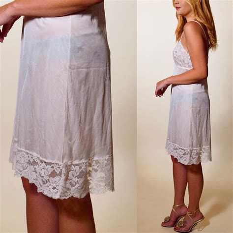 1960s 1970s White Nylon Lace Sheer Mini Vanity Fair Slip Dress Women S