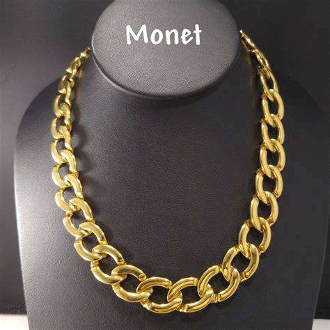 Etsy Shop Vintage Monet Necklace Large Chunky Chain Lightweight 1960s Vintage Jewelry