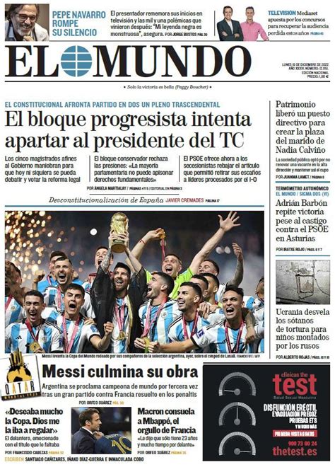 Portada De EL MUNDO Del Lunes 19 De Diciembre De 2022 Medios