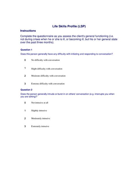 Lsp Life Skills Profile Assessment Life Skills Profile Lsp