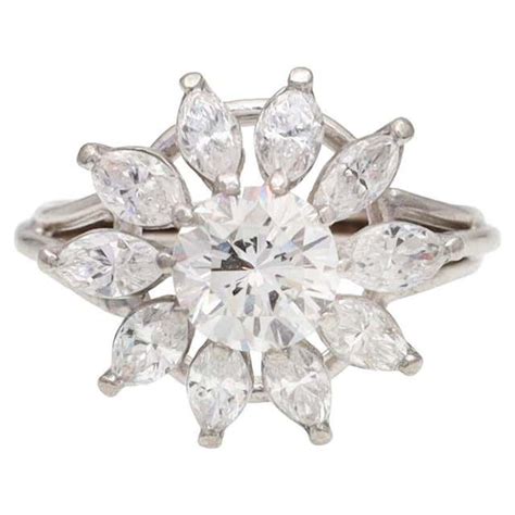 Antique Old European Cut Diamond Coronet Cluster Ring In 18kt Yellow