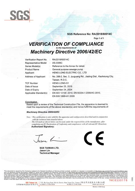 Verification Of Compliance To The Requirements Of Machinery Directive