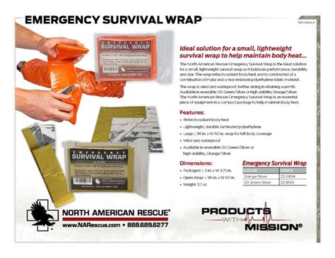 Emergency Survival Wrap Product Information Sheet North American Rescue