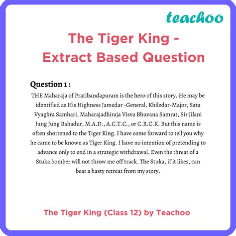 [vistas Class 12] The Tiger King English Extra Question Teachoo