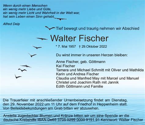 Traueranzeigen Von Walter Fischer Vrm Trauer De