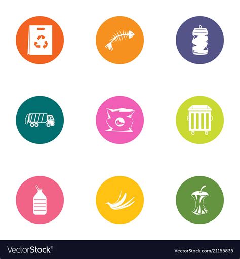 Food Waste Icons Set Flat Style Royalty Free Vector Image