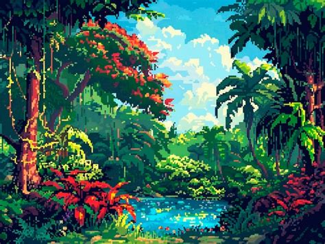 Paisaje De La Selva En Estilo Pixel Art Foto Gratis