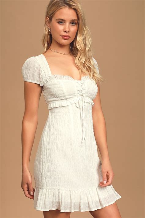 Cute White Dress Smocked Mini Dress Short Sleeve Dress Lulus