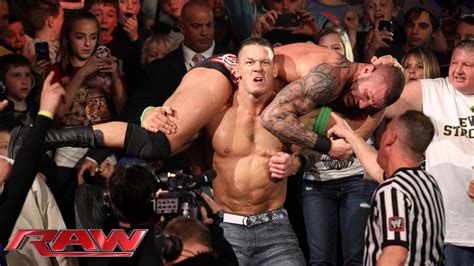 John Cena And Randy Orton Brawl Outside The Ring Raw Jan 20 2014 Youtube