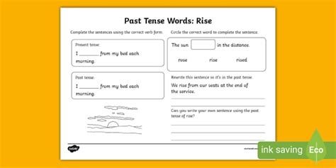 Past Tense Words Rise Worksheet Lehrer Gemacht Twinkl