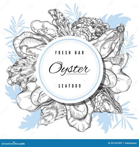 Oyster Seafood Bar Menu Banner Hand Drawn Sketch Vector Illustration