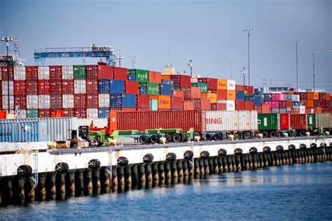 Shipping Containers on the Dock Editorial Stock Image - Image of port, commerce: 175773139