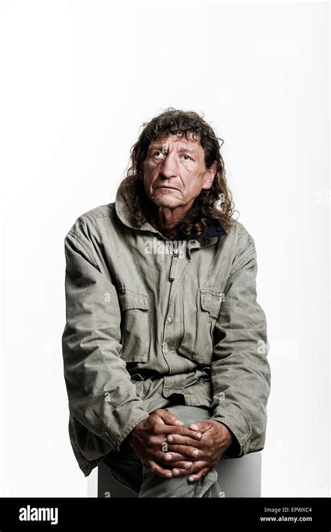 Studio Portrait Of Homeless Man Stock Photo Alamy