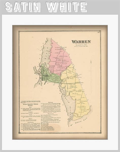 Town of WARREN Rhode Island 1870 Map - Etsy