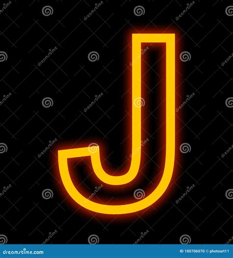 Letter J Neon Lights Outlined Isolated On Black Stock Illustration