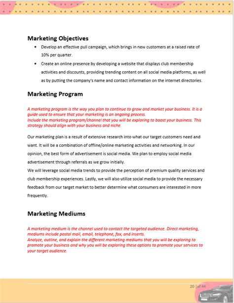 Auto Detailing Business Plan Template Sample Page Honest Business Plans