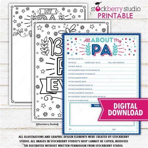 All About My Pa Fathers Day Questionnaire Coloring Page Survey Father