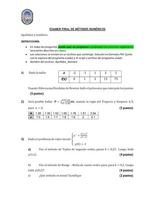 Guía de Ejercicios de métodos numéricos Guía de Ejercicios UNIDAD 2