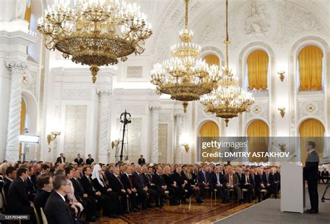 Russian President Dmitry Medvedev delivers a speech during his annual ...