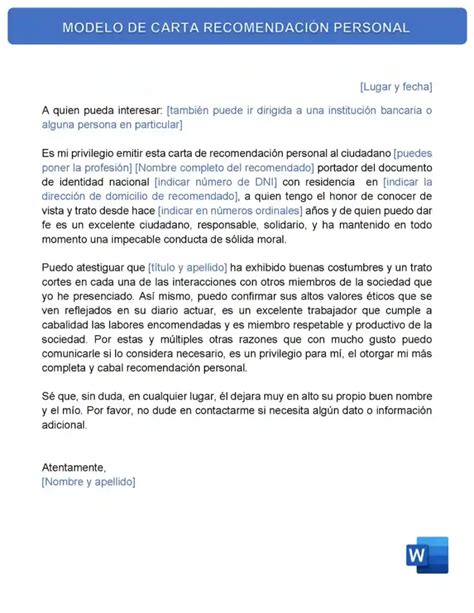 Carta De Recomendación Personal Descargar En 【pdf】