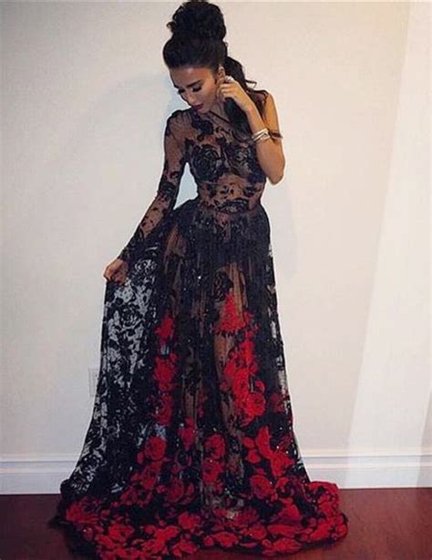 Sheer Black Lace One Shoulder Sweep Train Prom Dress With Appliques Prom Dresses On Luulla