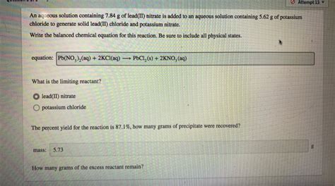 Solved Attempt 13 An Aqueous Solution Containing 7 84 G Of