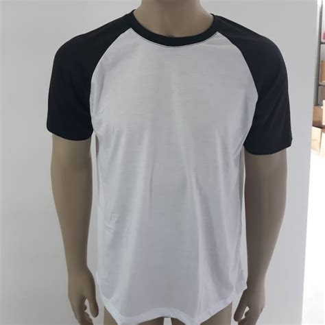 Camiseta Raglan Cinza Mescla Manga Preta 100 Poliéster Escorrega