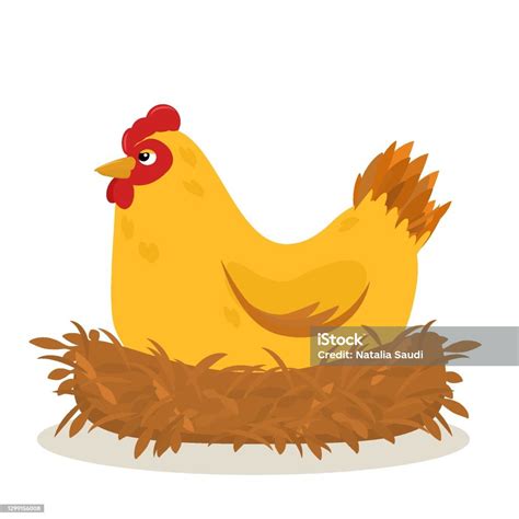 Ilustración De Ilustración De Una Gallina Sentada En Un Nido Incubando