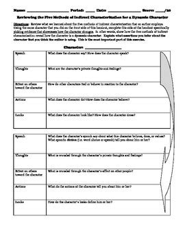 The Five Methods Of Indirect Characterization Worksheet By Bradley Thompson